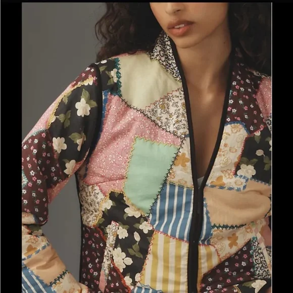by Anthropologie Colorful Patchwork Women's quilted Jacket M - Picture 2 of 2